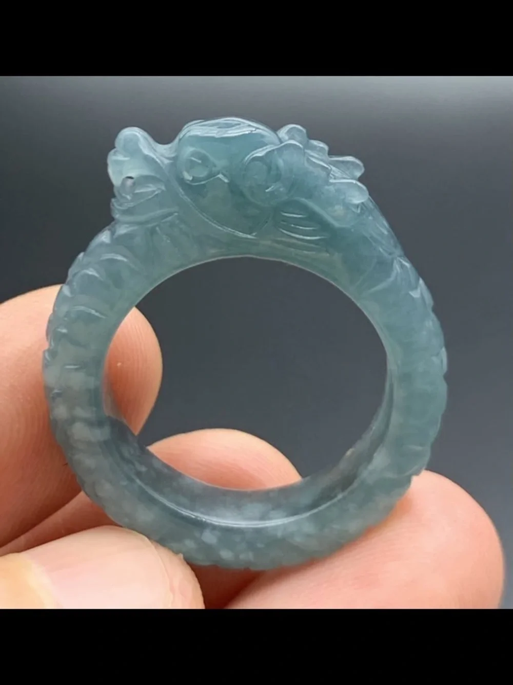 Certificate Jadeite jade Green Protection wealth Dragon Ring Size9
